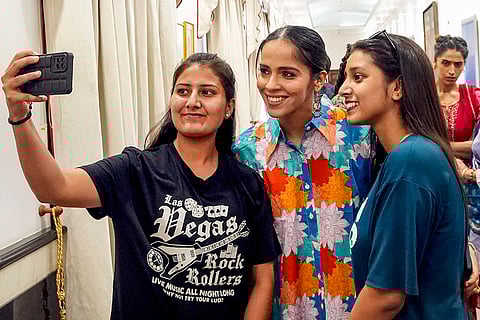 Fans take a selfie with Saina Nehwal